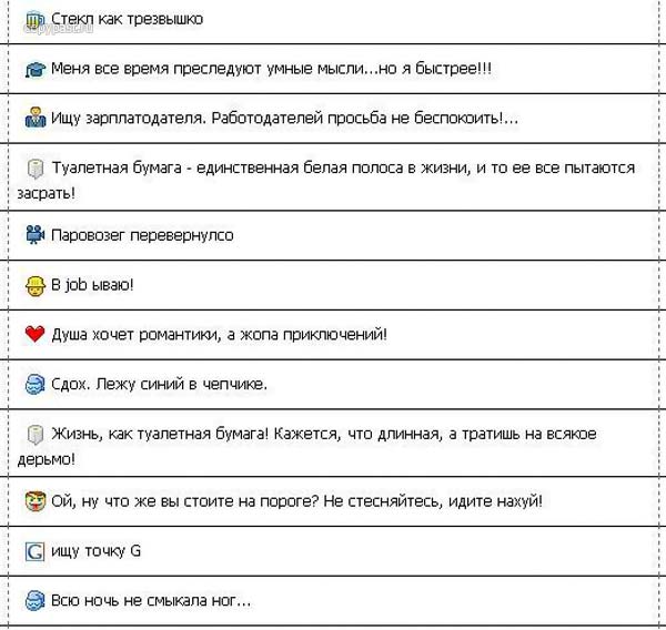 Забавные статусы в ICQ (12 фото)